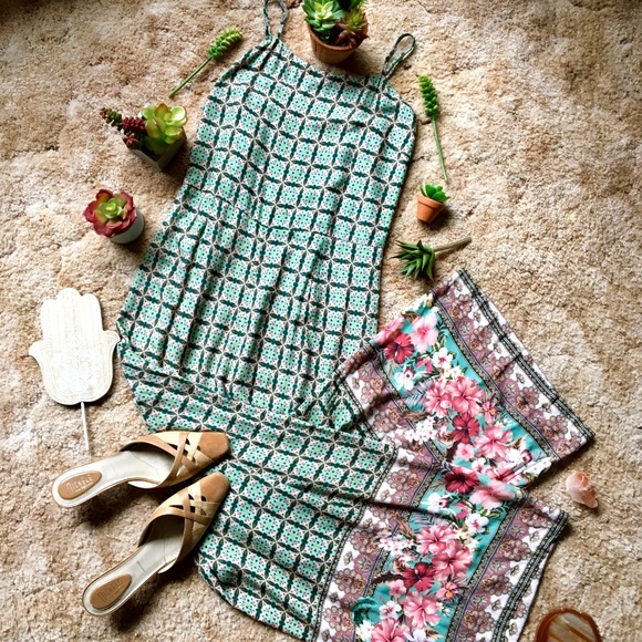 Farm Rio Green and Pink Patterned Jumpsuit. - Picture 3 of 8